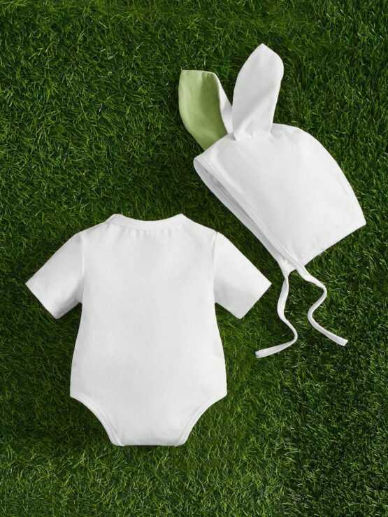 Newborn Baby Cartoon Graphic Costume Button Bodysuit With Hat - Image 3