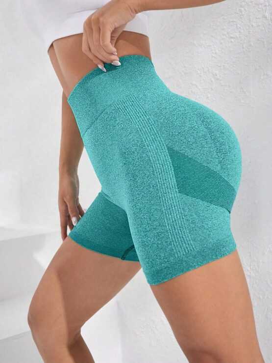 High Waist Skinny Wide Waistband Sports Shorts - Image 2