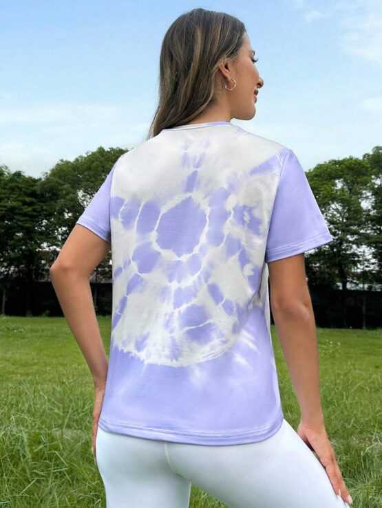 Tie Dye Loose Sleeve Round Neck Sports Tee - Image 3