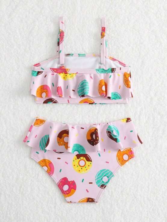Baby Donuts Print Ruffle Trim Bikini Swimsuit - Image 3
