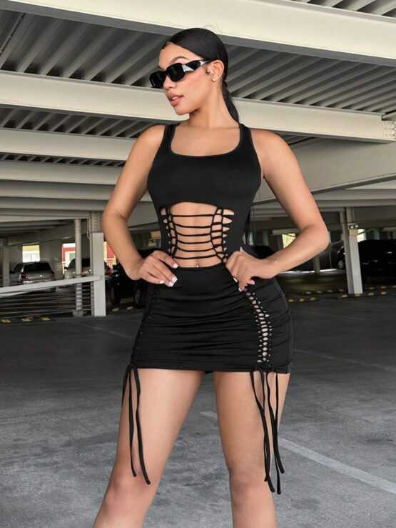 Cut Out Sexy Drawstring Side Bodycon Dress - Image 3