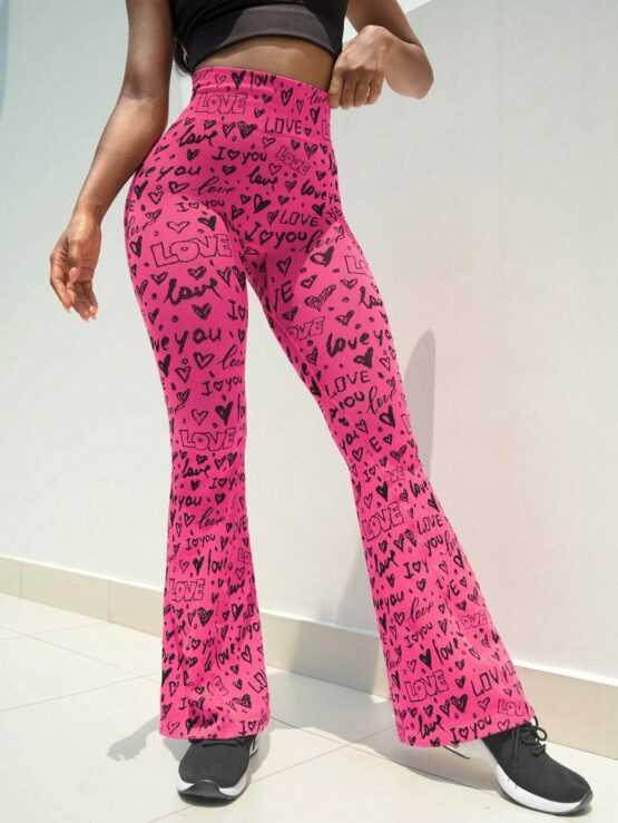 Letter Graphic High Waist Flare Sports Leg Pants - Image 2
