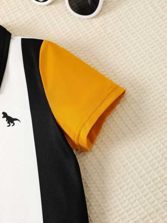 Toddler Boys Color Block Dinosaur Print Polo Shirt - Image 2