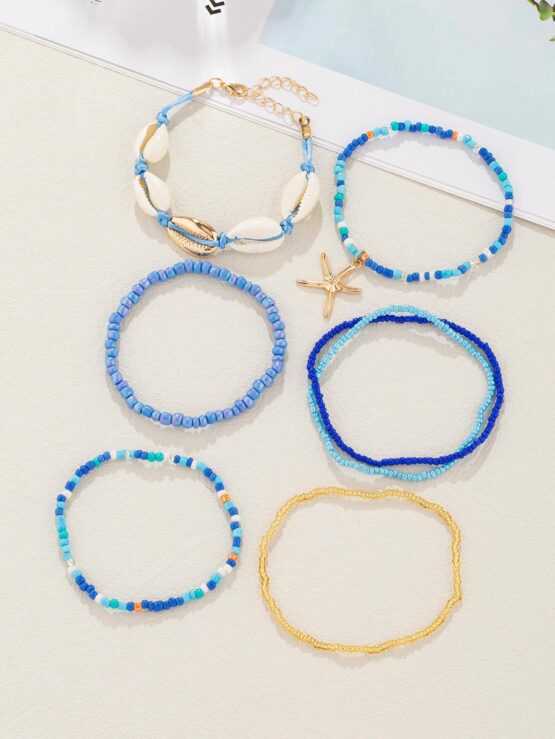 Four Pieces set Shell Decor Beaded Bracelet - Image 7