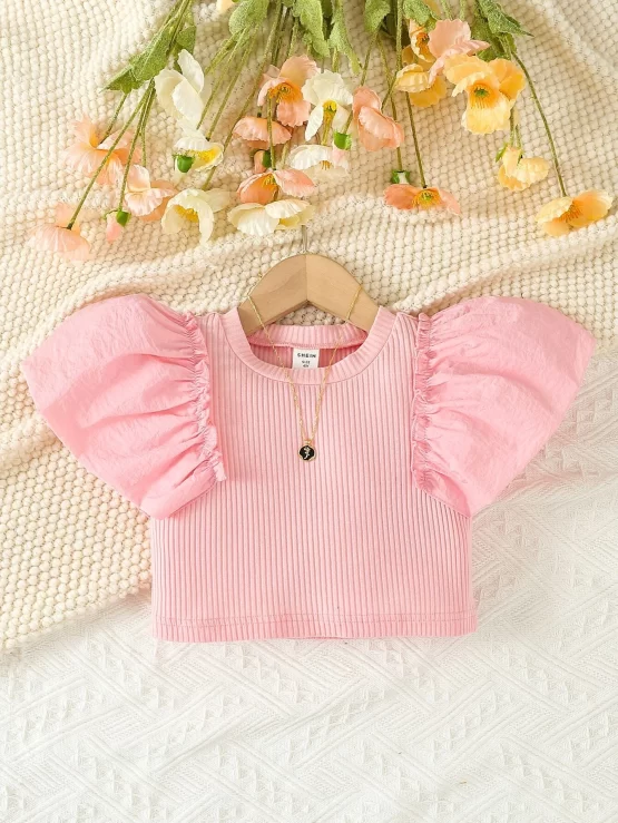 Toddler Girls Butterfly Puff Sleeve Crop Tee
