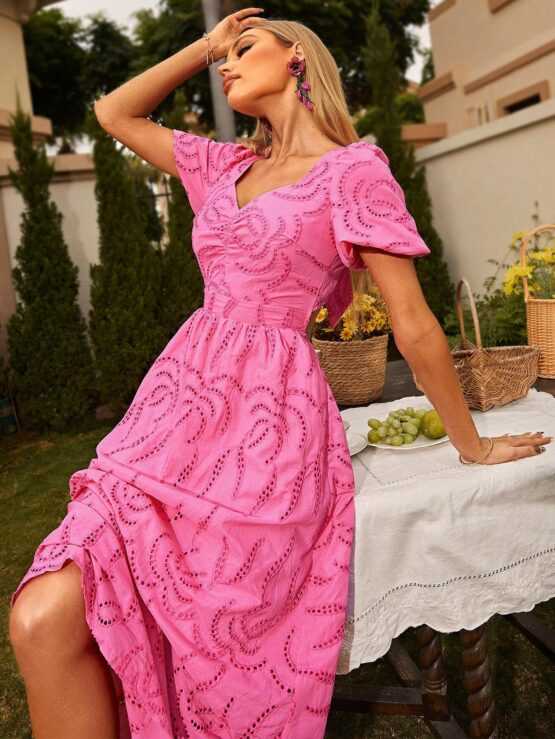 Glamaker Sweetheart Neck Puff Ruched Sleeve Dress