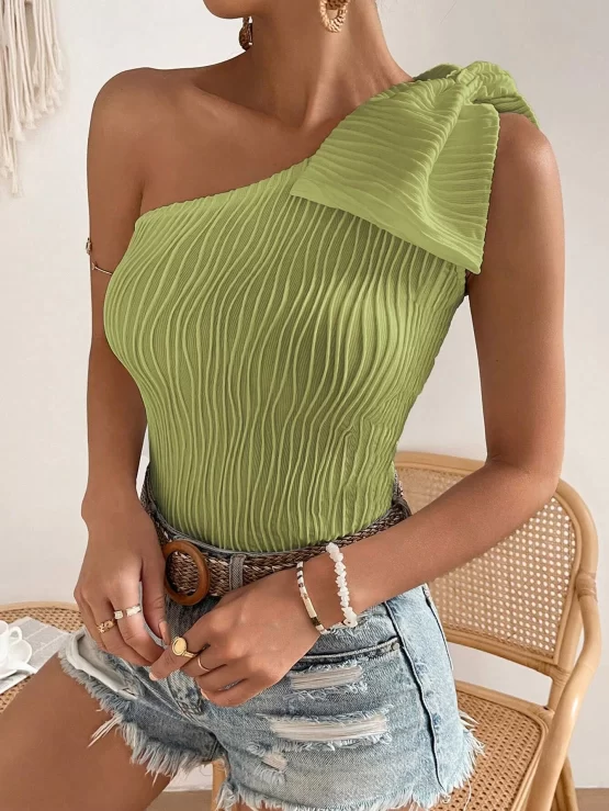 Unity Solid One Shoulder Bow Detail Top