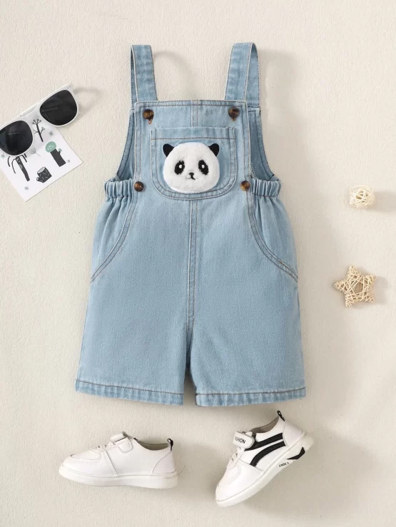 Baby Cartoon Embroidery Denim Overall Romper
