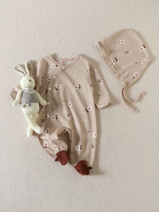Baby Floral Ruffle Footed Sleep Print Jumpsuit