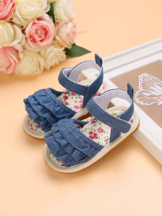 Baby Plain Ruffle Trim Ankle Strap Sandals