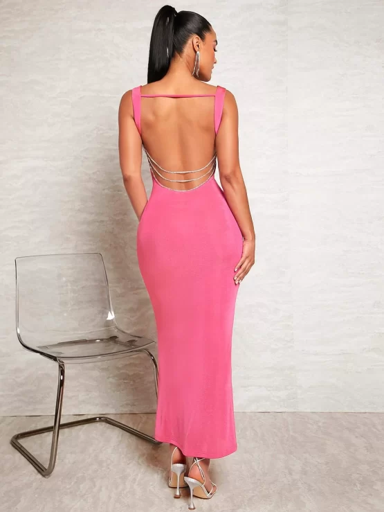 BAE Sexy Chain Detail Backless Bodycon Dress