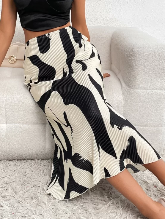 Unity Long Graphic Pleated Plisse Print Skirt