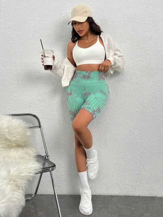 Tie Dye Wideband Waist Hollow Out Biker Shorts