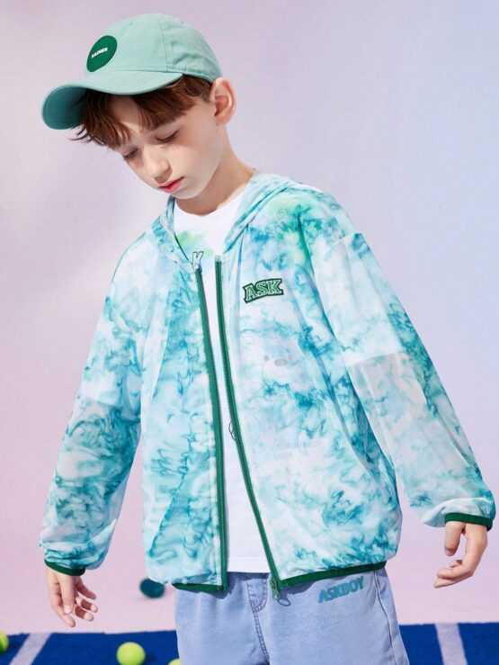 Boys Tie Dye Letter Graphic Zip Up Hooded Jacket