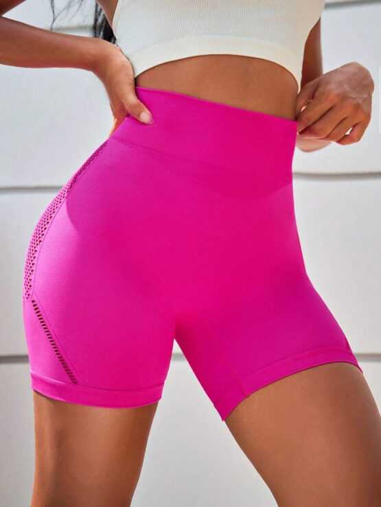 Solid Wideband Waist Contrast Mesh Sports Shorts