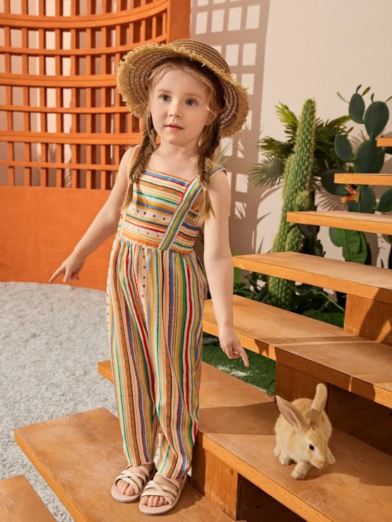Toddler Girls Shirred Tank Striped Jumpsuit