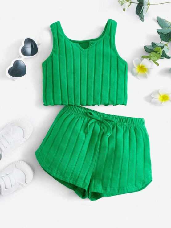 Baby Lettuce Trim Tank Top & Tie Front Shorts