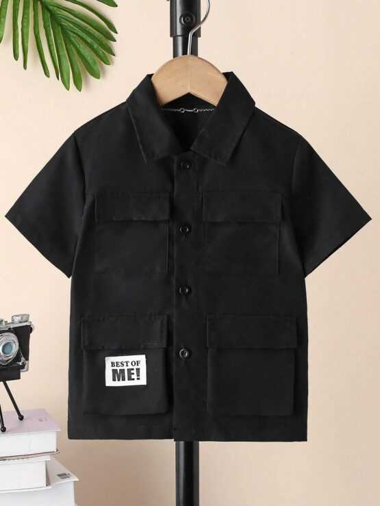 Toddler Boys Letter Patched Detail Flap Pocket Sleeve Shirt