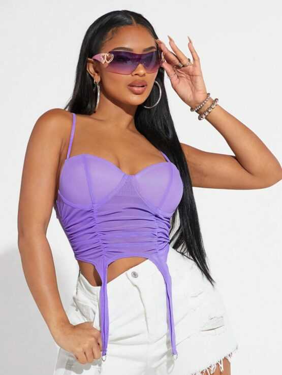 Ruched Sexy Sheer Crop Bustier Cami Top