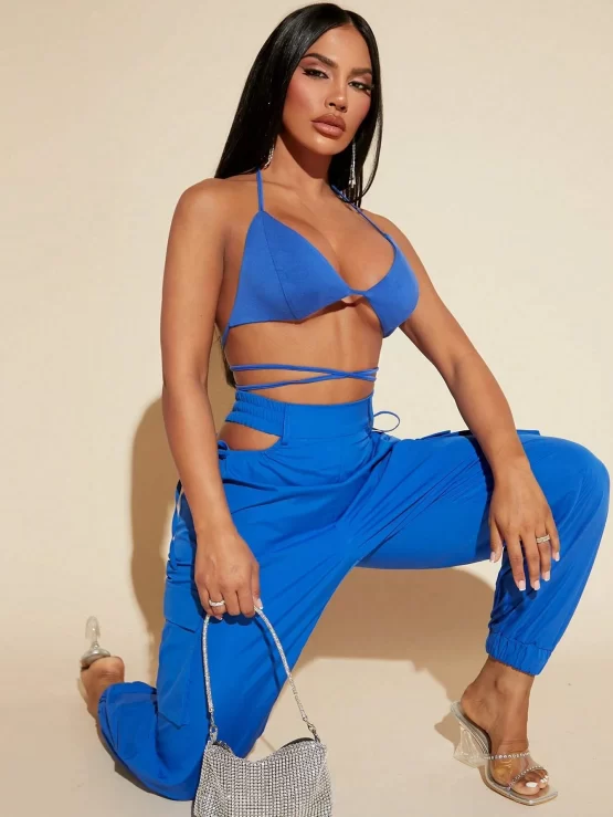 Tie Backless Sexy Crop Halter Top & Cut Out Waist Pants