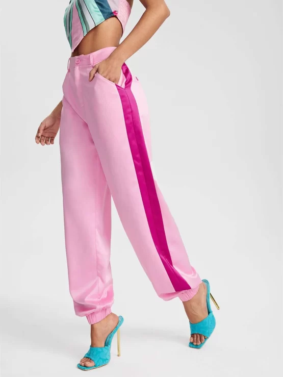 Color Block Contrast Side Seam High Waist Pants