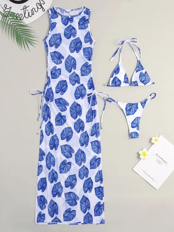 Random Tropical Halter Bikini Swimsuit & Cover Up
