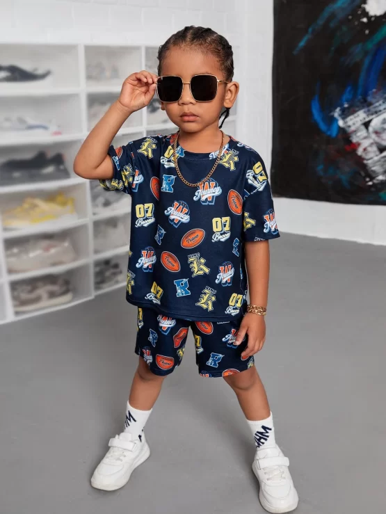 Toddler Boys Letter & Number Print Tee & Shorts
