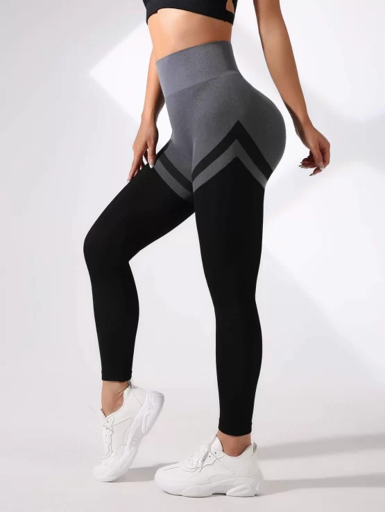 Color Block Wide Waistband Sports Leggings