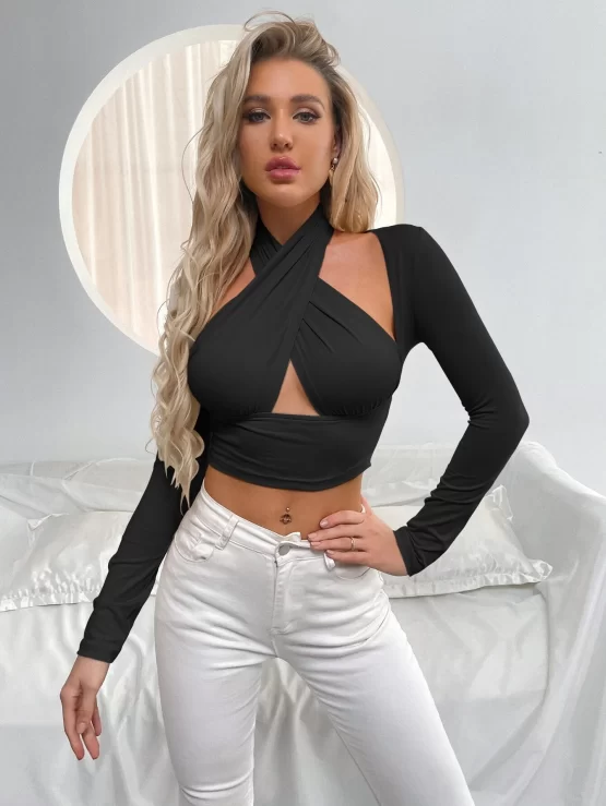 BAE Sexy Cross Wrap Halter Neck Crop Top - Image 2