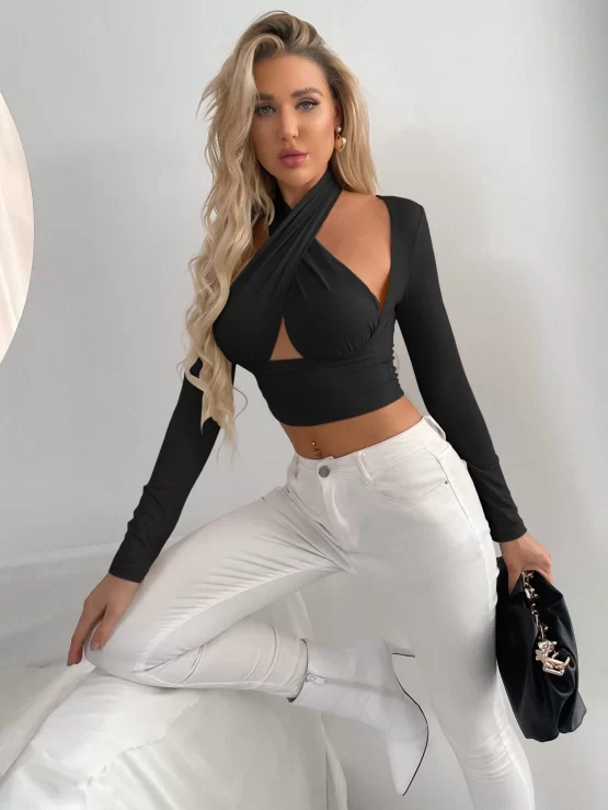 BAE Sexy Cross Wrap Halter Neck Crop Top - Image 3