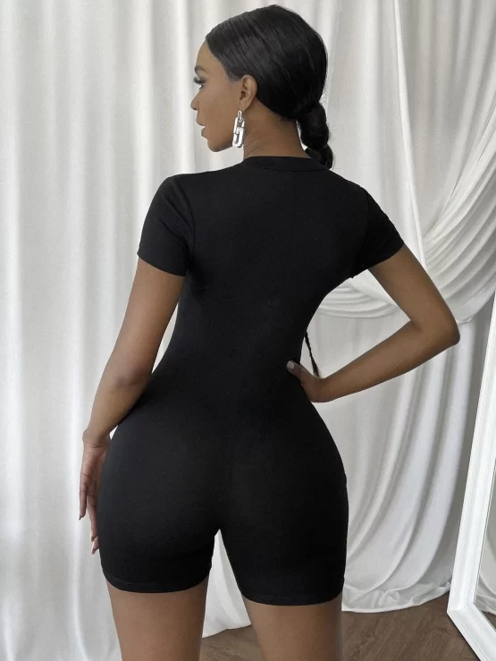 Contrast Mesh Tape Detail Zipper Tube Romper Without Bag - Image 3