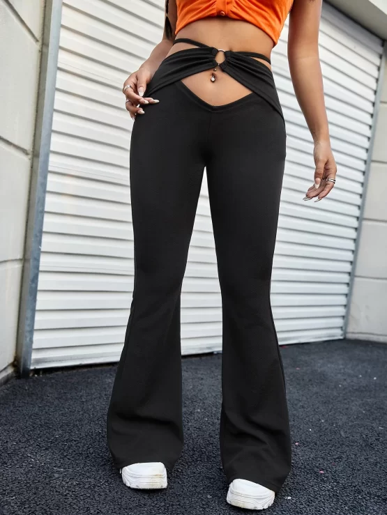 O-ring Sexy Cut Out Waist Flare Leg Pants - Image 2