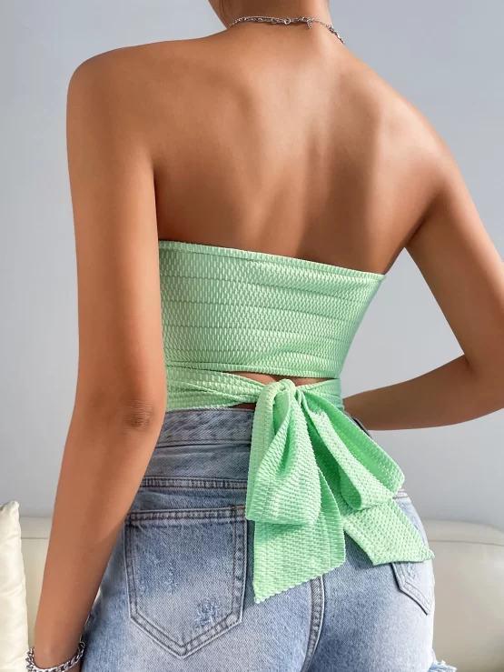 Ring Linked Cut Out Wrap Tie Back Tube Crop Top - Image 2