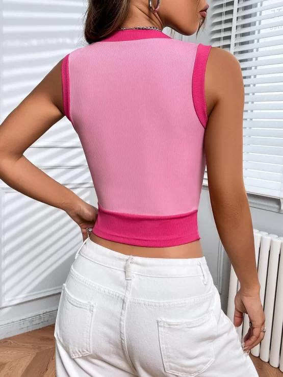 Qutie Color Block Rib Knit Crop Tank Top - Image 2