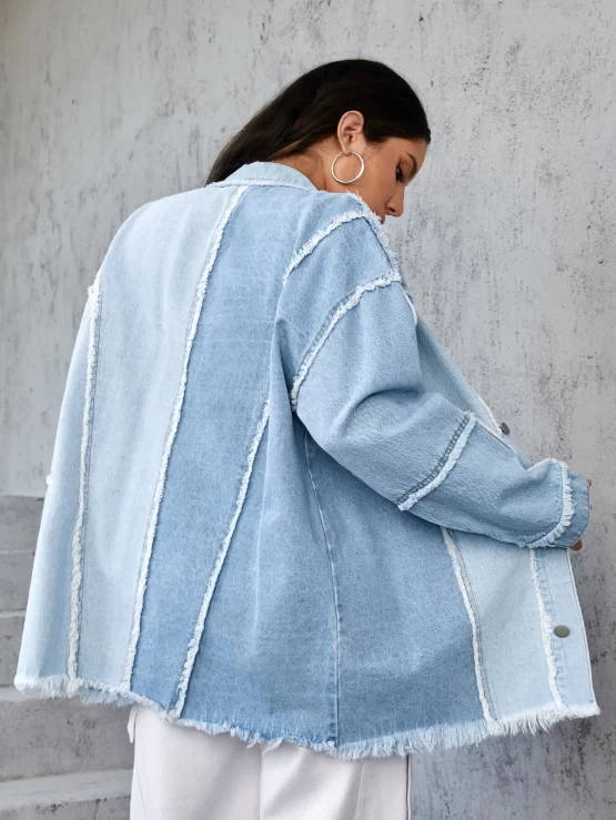 EZwear Two Tone Raw Trim Denim Drop Shoulder Coat - Image 3