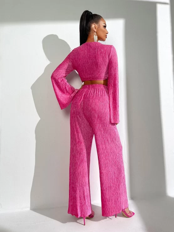 Twist Front Elegant Crop Top & Wide Leg Pants - Image 3