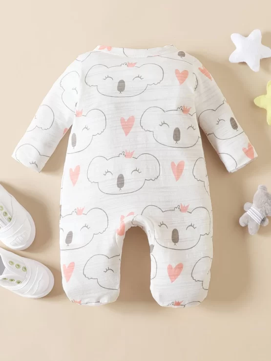 Baby Heart & Cartoon Sleep Graphic Jumpsuit - Image 3