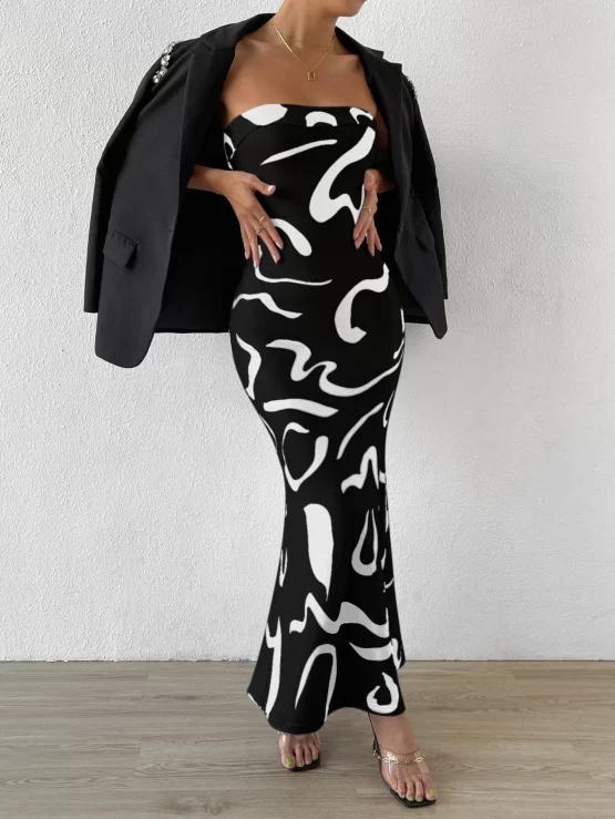 Graphic Print Mermaid Hem Tube Dress - Image 4