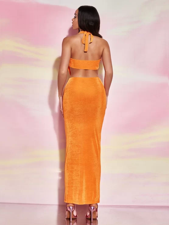 BAE Solid Sexy Backless Halter Top & Bodycon Dress - Image 2