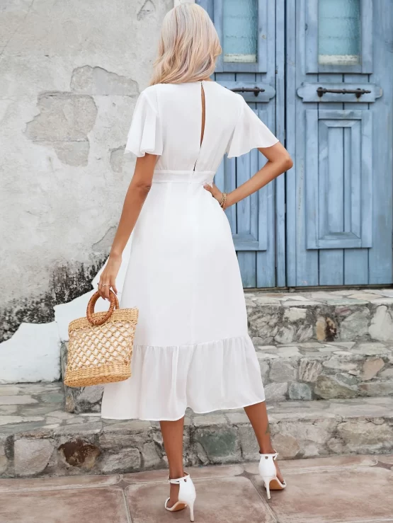 Frenchy Butterfly Sleeve Ruffle Hem Belted Wrap Dress - Image 2