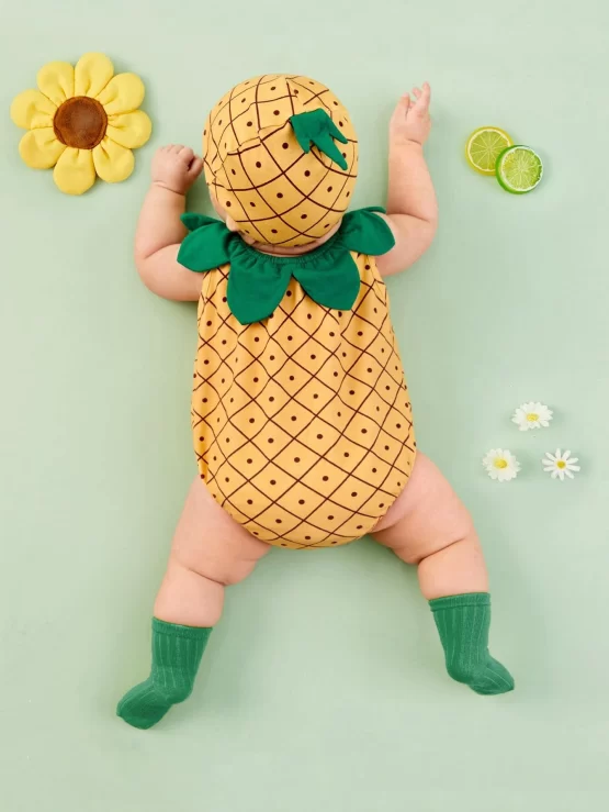 Baby Button Pineapple Bodysuit and Headband - Image 2