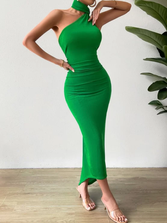 Ruched Sexy Backless Maxi Halter Neck Dress - Image 5