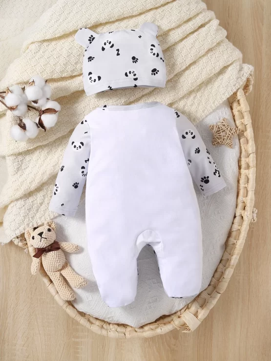 Baby Panda & Letter Footed Sleep Graphic Jumpsuit - Image 2