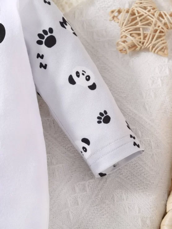 Baby Panda & Letter Footed Sleep Graphic Jumpsuit - Image 3