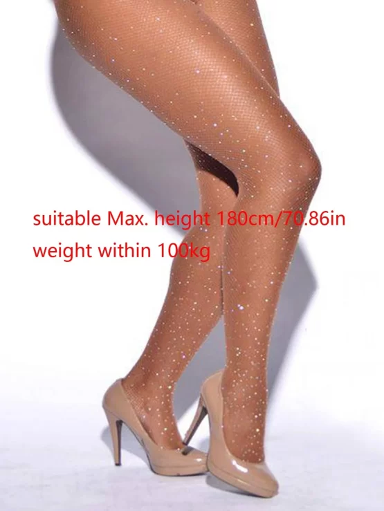 Women Rhinestone Luxury Fishnet Decor Tights - Image 3
