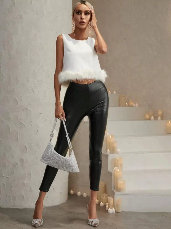 BAE Fuzzy Contrast Faux Fur Hem Tank Top - Image 3
