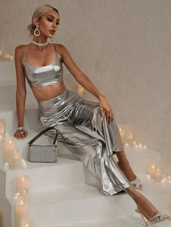 BAE Crop Zipper Cami Top & Wide Leg Pants - Image 3