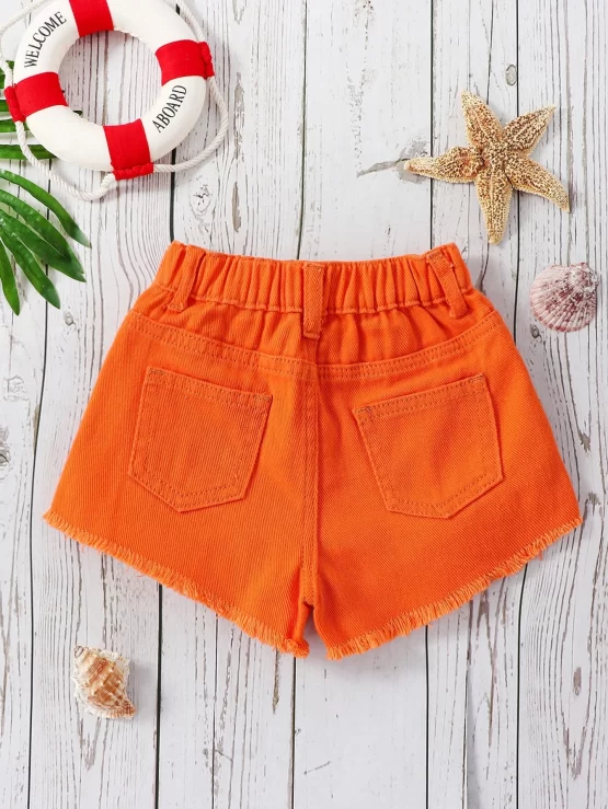 Toddler Girls Ripped Raw Hem Denim Shorts - Image 3