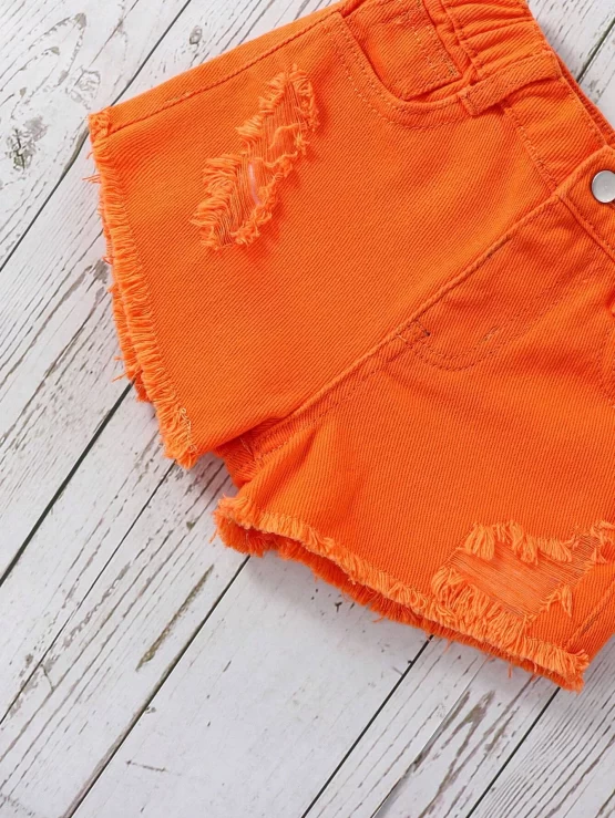 Toddler Girls Ripped Raw Hem Denim Shorts - Image 2