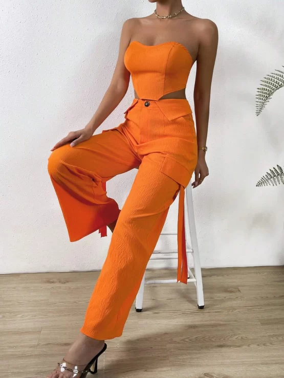 Solid Sexy Tube Top & Flap Pocket Side Cargo Pants - Image 3